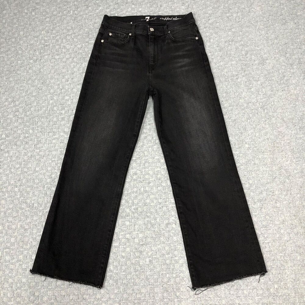 7 For All Mankind Cropped Alexa Jeans Womens 28 Black High Rise Raw Hem Denim